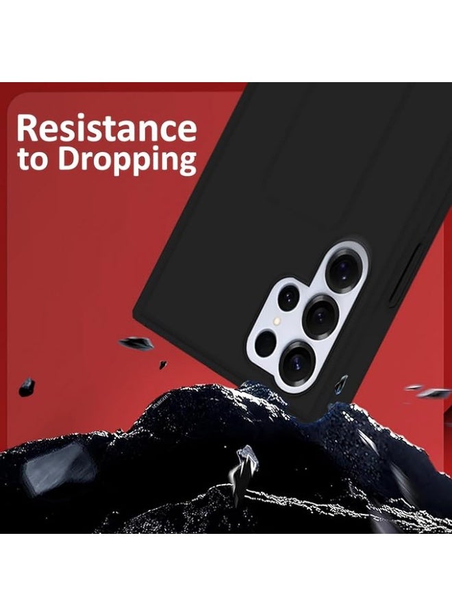 جراب لهاتف سامسونج جالاكسي S25 ألترا، مزود بحامل خلفي، وحامل مغناطيسي للسيارة، وغطاء سيليكون ناعم، وحزام للمعصم، وحماية كاملة، وغطاء مقاوم لبصمات الأصابع، باللون الأسود. - Image 4